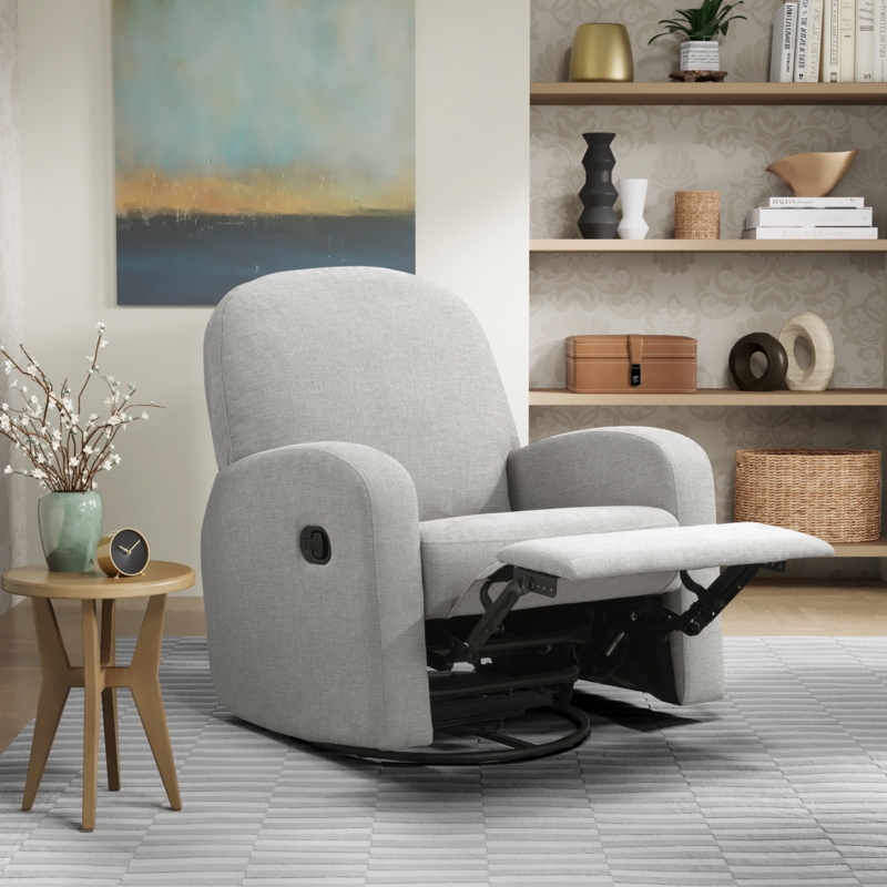Light Grey Swivel Recliner Extended Footrest Manual Lever Rocker