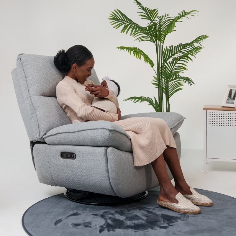 Light Grey Swivel Rocker Recliner with Side Power Controls