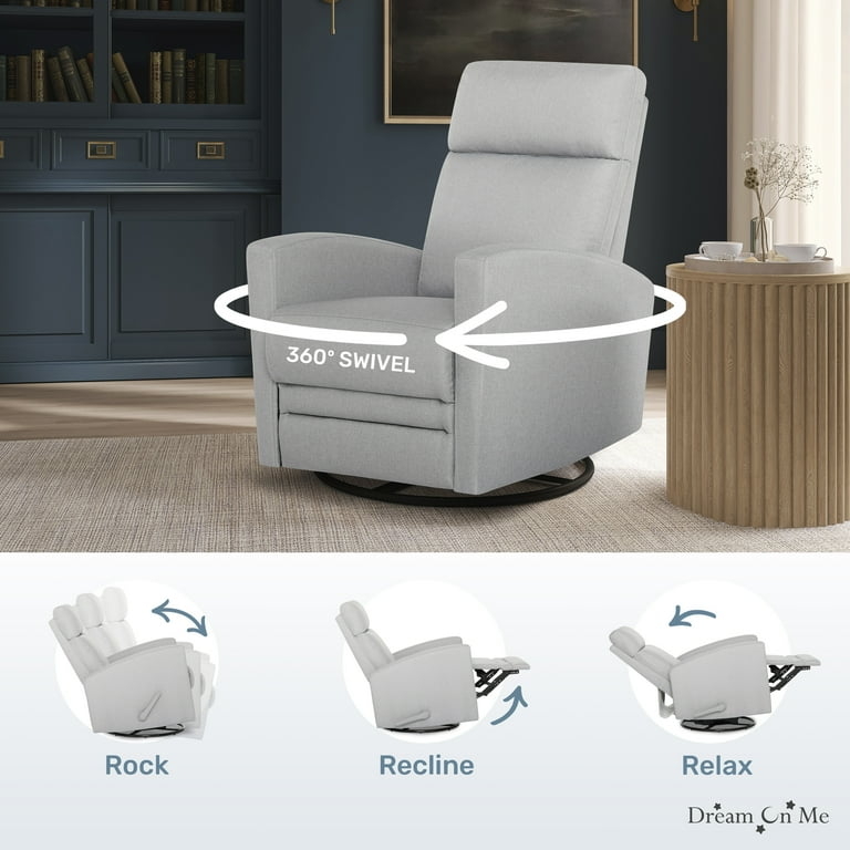 Light Grey Woven Glider Recliner with Track Arms and Rocking Base