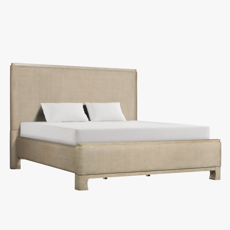 Light Oak Bed Frame with Woven Rattan Panels, King