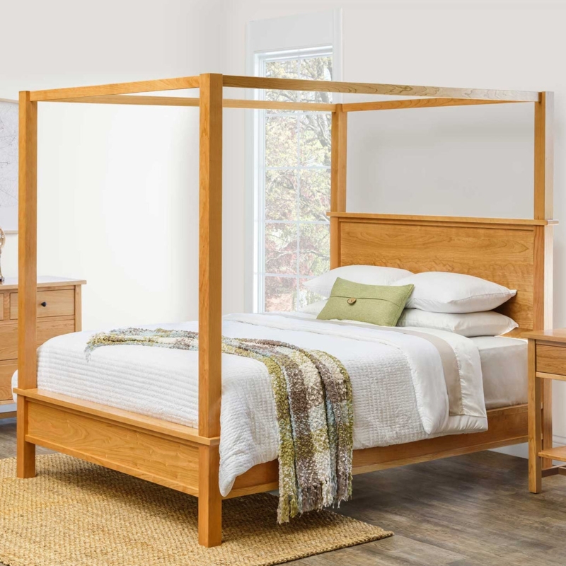 Light Wood Canopy Bed Solid Headboard Shaker Style Transitional