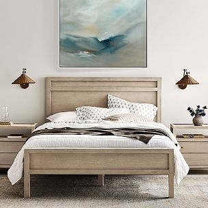 Light Wood Panel Bed, Modern Transitional Style, Natural Finish