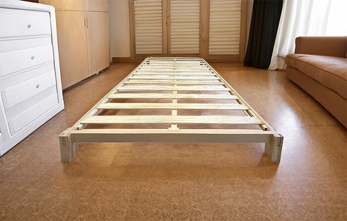 Light Wood Platform Bed Frame with Low Profile Slatted Base