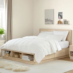 Light Wood Storage Bed Integrated Cubbies Minimalist Platform Base