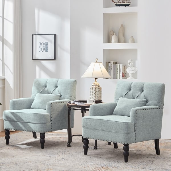 Linen-Like Accent Chair with Button Tufting and Nailhead Trim Details