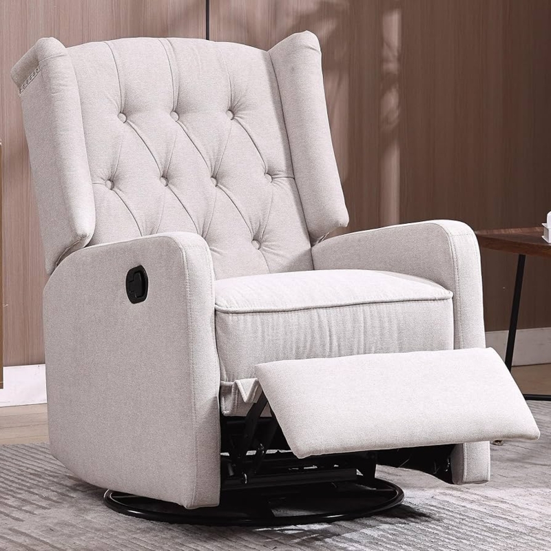 Linen Wingback Glider Recliner with Diamond Tufting