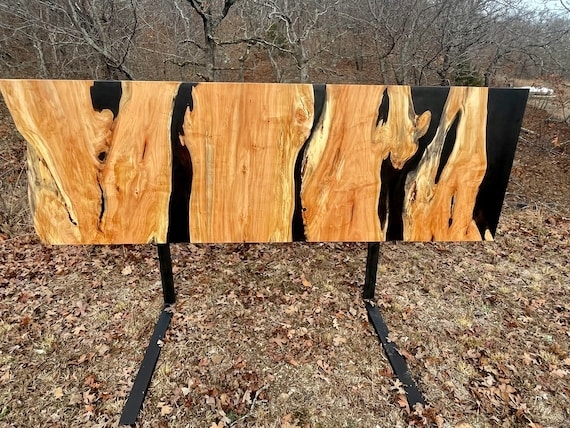 Live Edge Headboard Black Epoxy Resin Infill Rustic Modern Style