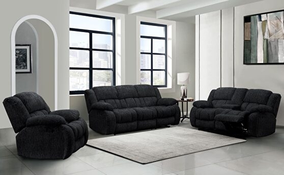 Living Room Set Black Motion Console Storage Textured