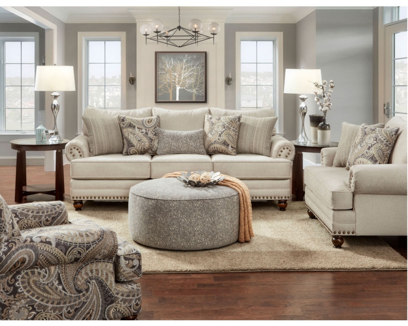 Living Room Set Blue Medallion Pattern Furniture Set Matching Accents