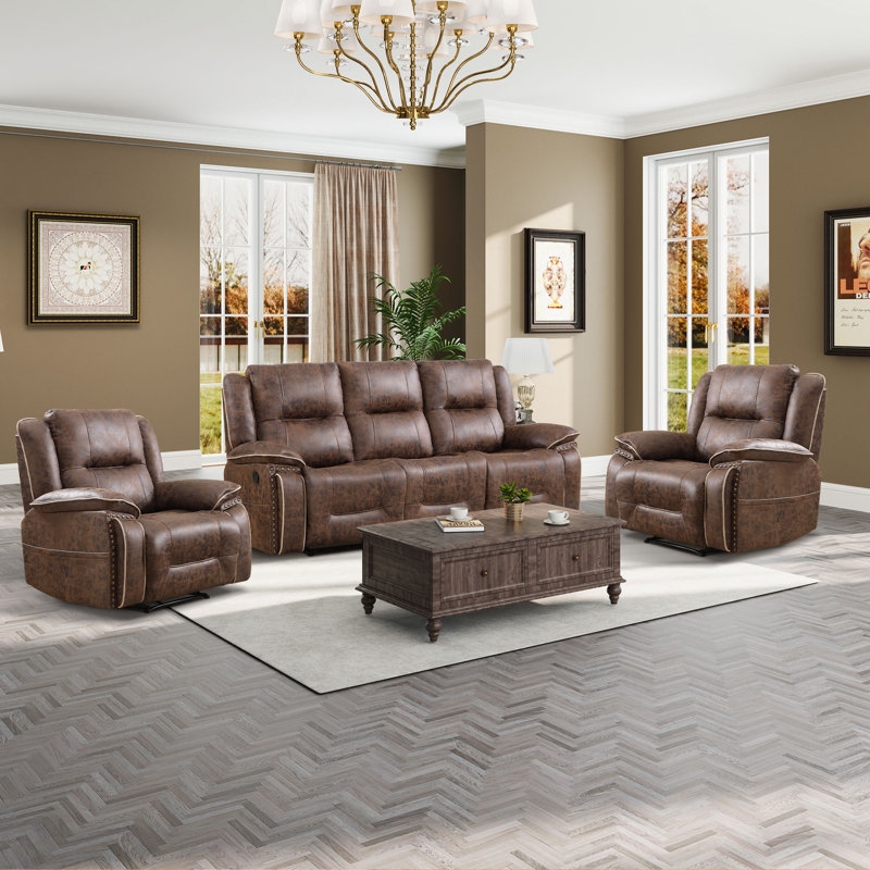 Living Room Set Brown Leather Like Nailhead Trim Manual