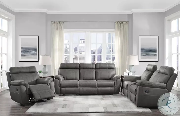 Living Room Set Charcoal Gray Sueded Fabric Manual Reclining