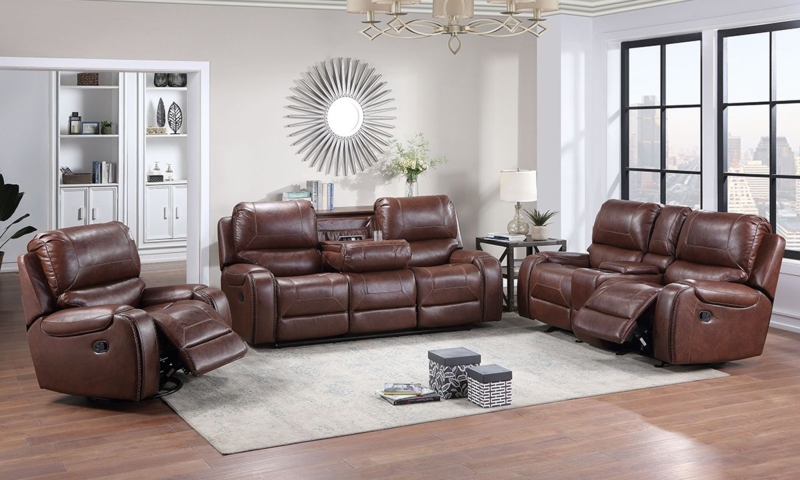 Living Room Set, Integrated Consoles, Reclining, Chocolate Finish