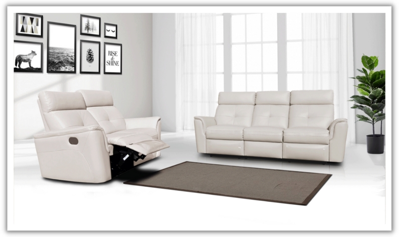 Living Room Set Off White Leather Like Padded Headrest Reclining Set