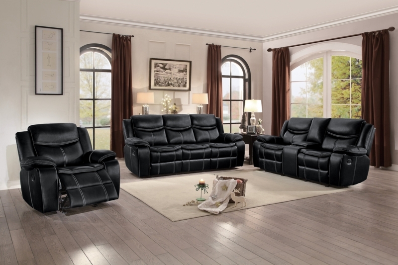 Living Room Set Reclining Leather-Like Contrast Stitch