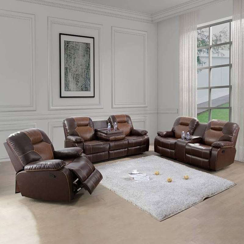 Living Room Set with Cup Holders and Two-Tone Design