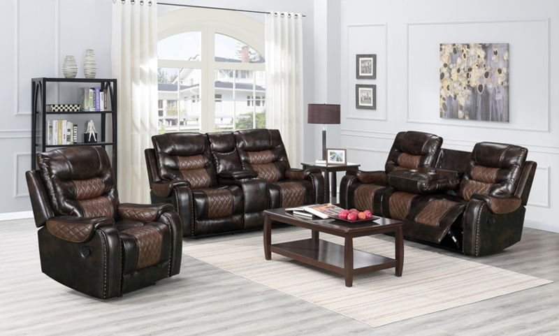 Living Room Set with Diamond Quilted Inserts and Nailhead Trim