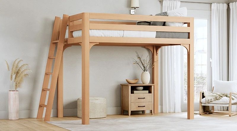 Loft Bed Light Wood Elevated Platform Minimalist Queen Design