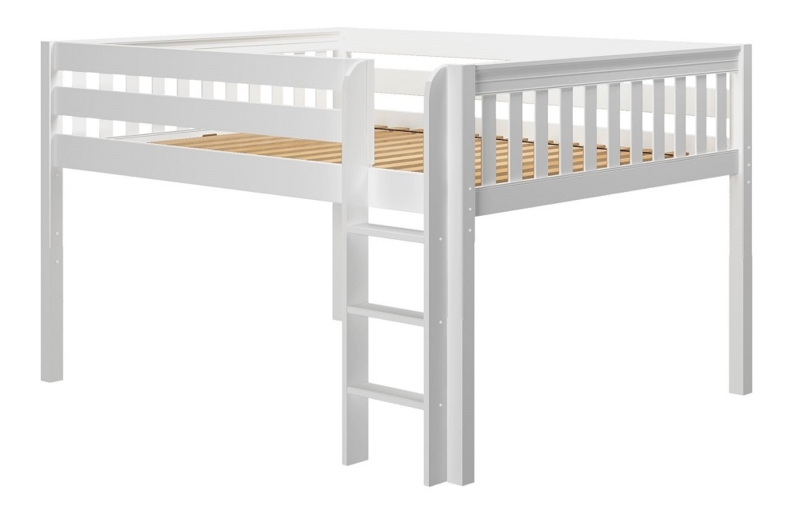Loft Bed Low Profile Integrated Ladder Slatted Guardrails Queen Size