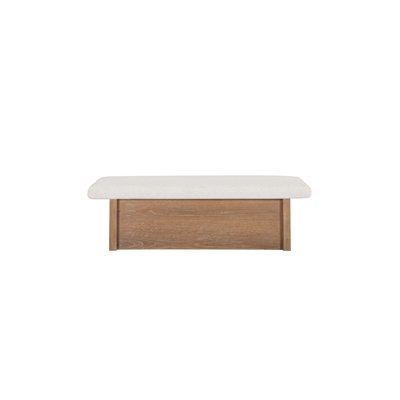 Long Upholstered Storage Bench with Wood Plinth Base