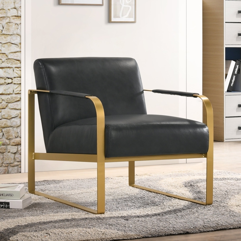 Lounge Chair with Leather-Like Wrapped Armrests on Brushed Sled Base