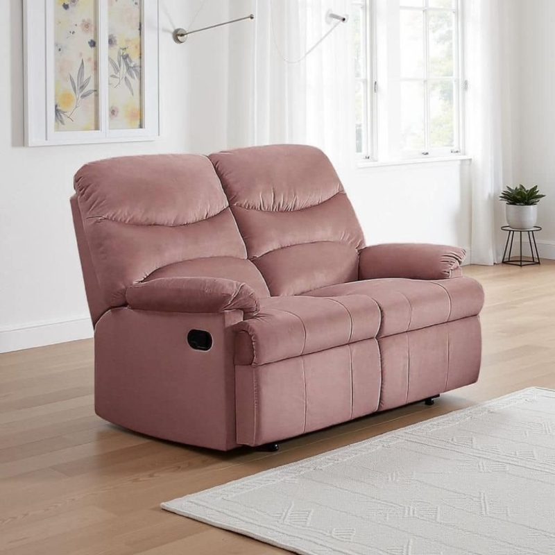 Loveseat Manual Reclining Blush Pink Split Back Pillow Top Arms