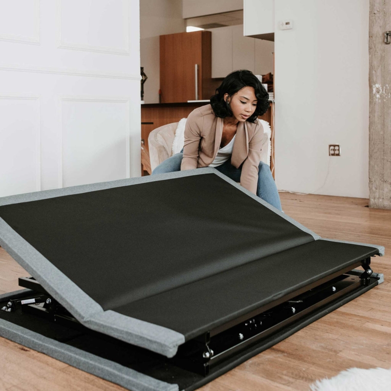 Low Profile Adjustable Bed Base with Grey Woven Upholstery