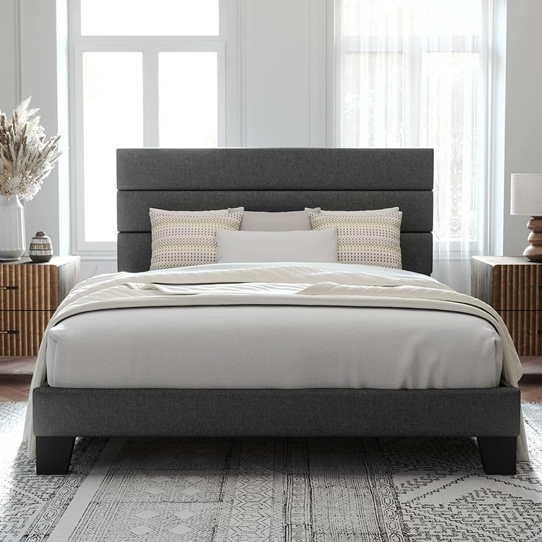 Low Profile Bed Button Tufted Minimalist Design Upholstered
