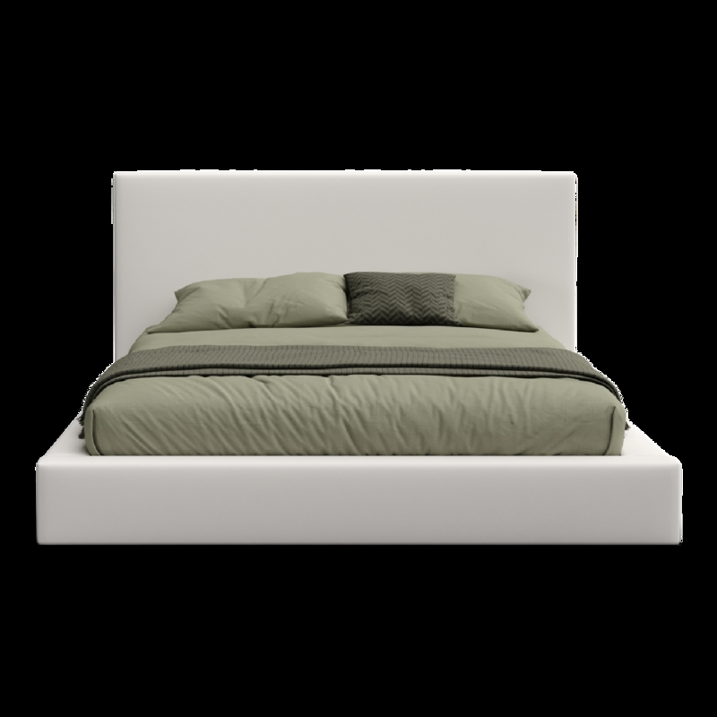 Low Profile Bed Cream Upholstered Thick Frame Tall Headboard