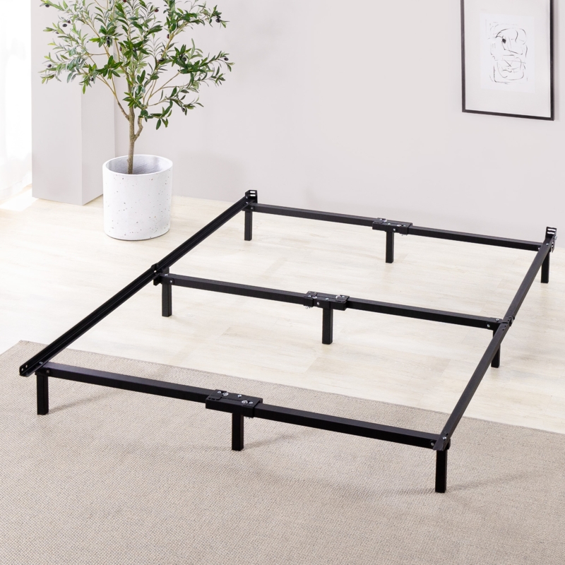 Low Profile Black Metal Bed Frame with Nine Support Legs