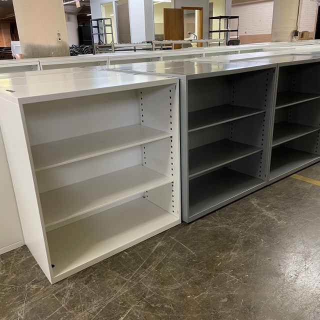 Low-Profile Metal Bookcase with Three Adjustable Office Shelves