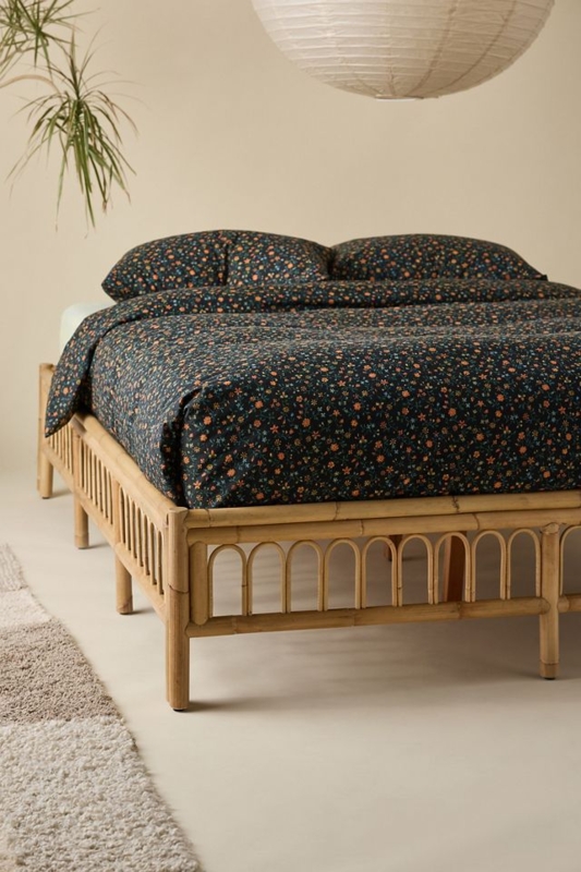 Low Profile Platform Bed Rattan Frame with Arched Slats Cutouts