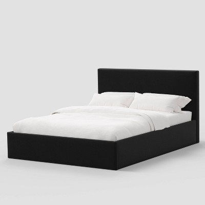 Low Profile Platform Bed with Square Velvet Headboard