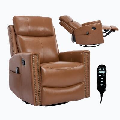 LUCKY ONE Genuine Leather Manual Recliner Chair with 360 Swivel, Rocker,  Heat Massage Yellow Brown LO-CO23711 - Best Buy