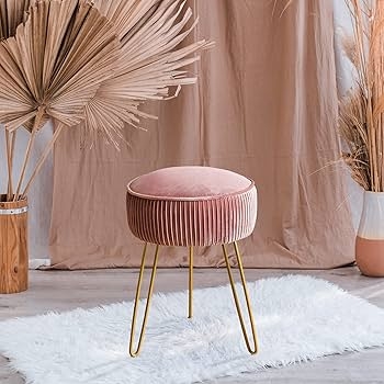 LUE BONA Velvet Vanity Stool for Makeup Room, Modern Ottoman Footrest with  Metal Legs, Pink : Home & Kitchen -