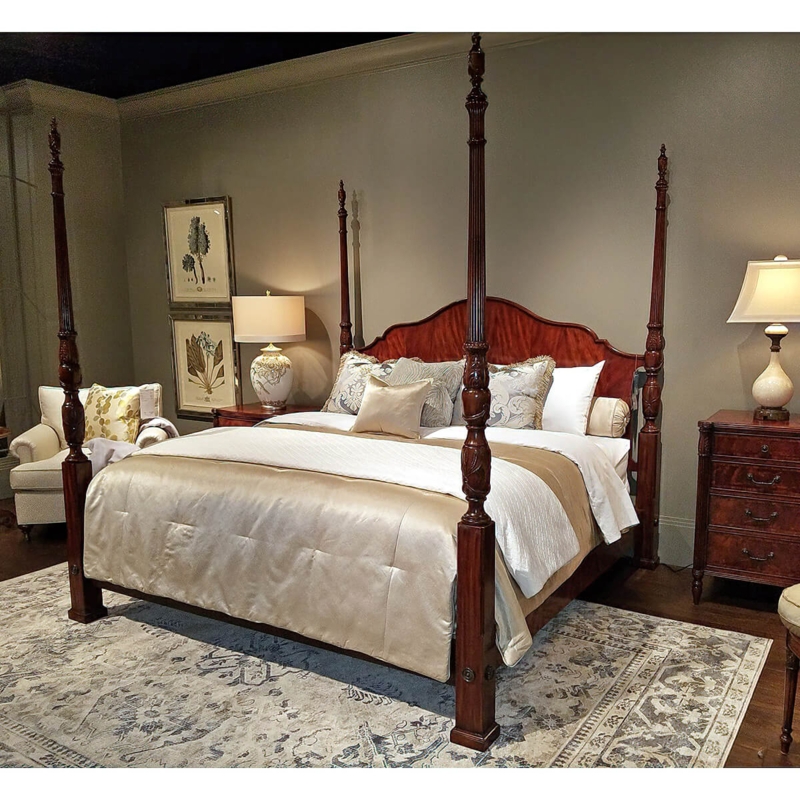 Mahogany Four Poster Bed Fluted Legs Arched Headboard Antique Style