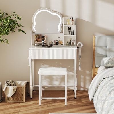 Makeup Vanity featuring Cloud-Shaped Mirror and Fluted Drawer