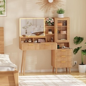 Makeup Vanity Fluted Design with Circular Lighted Mirror
