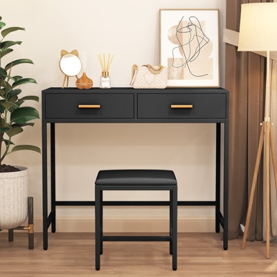 Makeup Vanity Matte Black Finish with Gold-Toned Pulls