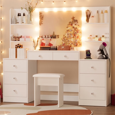 Makeup Vanity Modern Glam 8 Drawer Set with Integrated Bulbs
