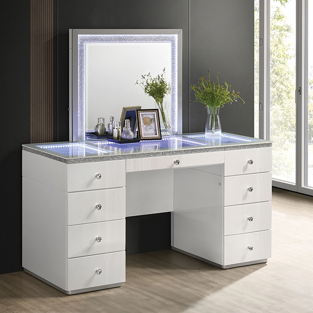 Makeup Vanity Set with Large Circular Mirror and Stool