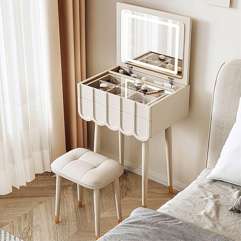 Makeup Vanity with Scalloped Apron and Flip-Top Storage