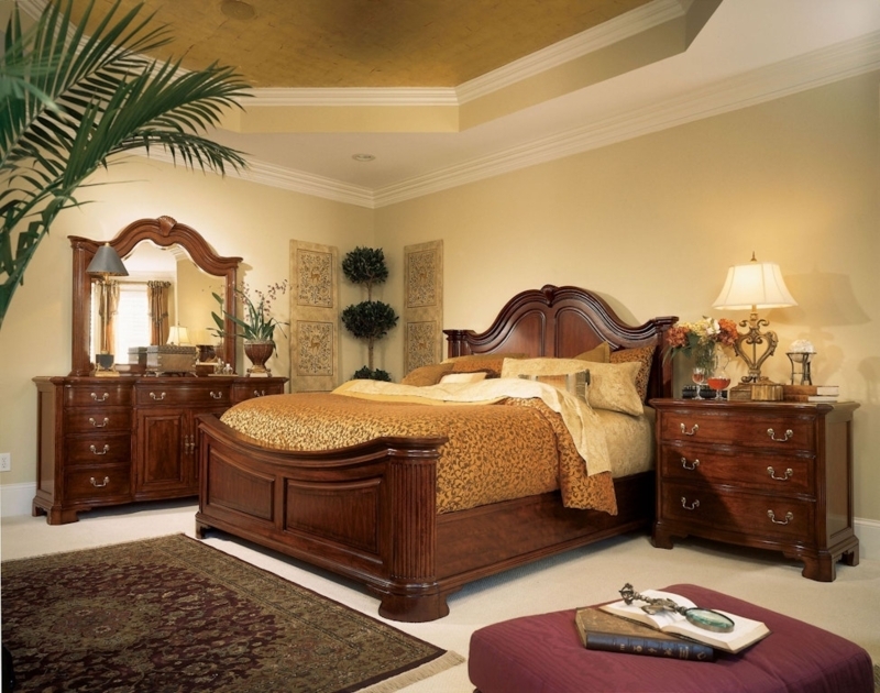 Mansion Bed Warm Brown Arched Headboard Stately