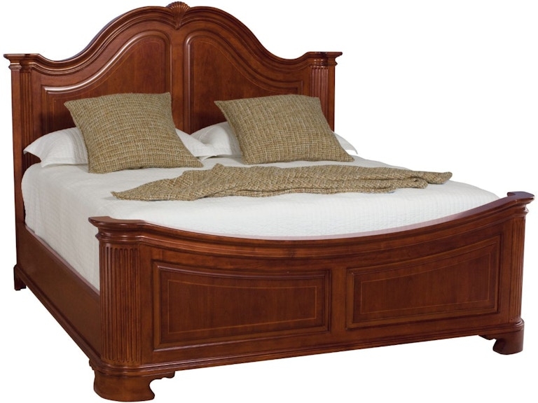 Mansion King Bed Warm Brown Curved Footboard Fluted Pilasters