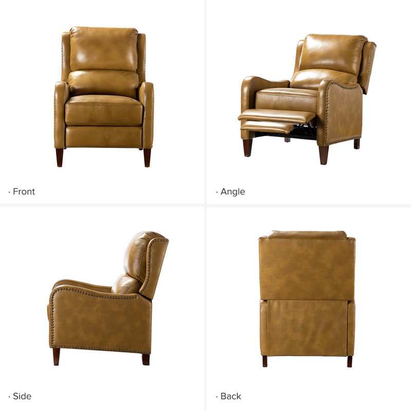 Manual Club Chair Recliner in Tan with Nailhead Accents