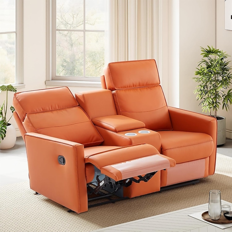 Manual Loveseat Recliner with Center Console and Cup Holders