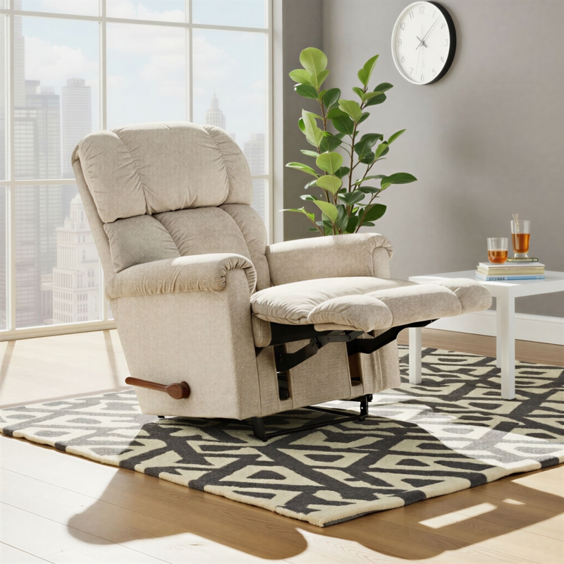Manual Recliner Beige Divided Back Padded Arms Transitional Style