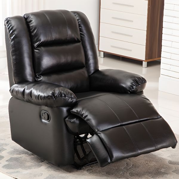 Manual Recliner Black Leather-Like Overstuffed Silhouette Split Back