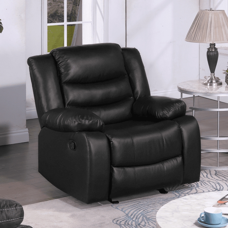 Manual Recliner Black Leather-Like with Three-Tier Backrest