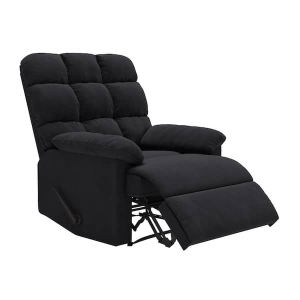 Manual Recliner Black Microfiber Tufted Back Pillow Arms