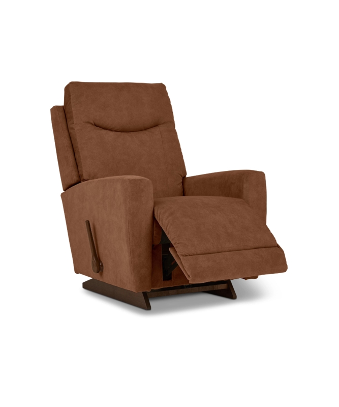 Manual Recliner Brown Microfiber Divided Backrest Wood Base Plush Seat